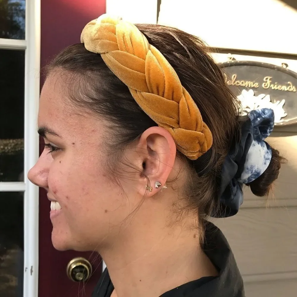 Gold Velvet Braided Twist Headband